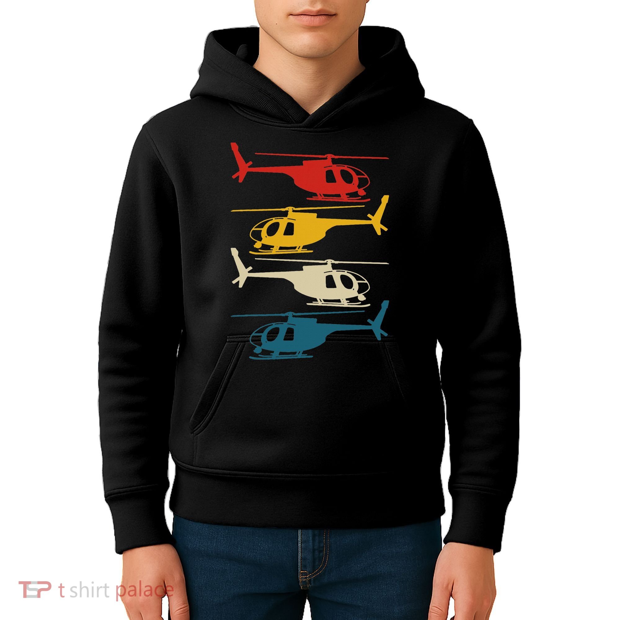 Helicopter Pilot Co. Retro Aviation, Black, Kids Hoodie
