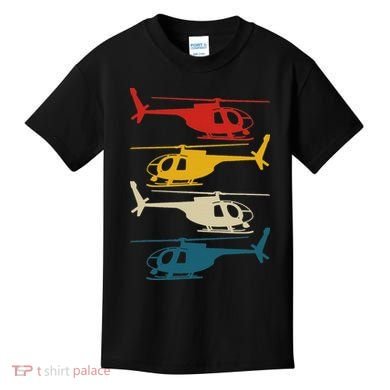 Helicopter Pilot Co. Retro Aviation, Black, Kids T-Shirt