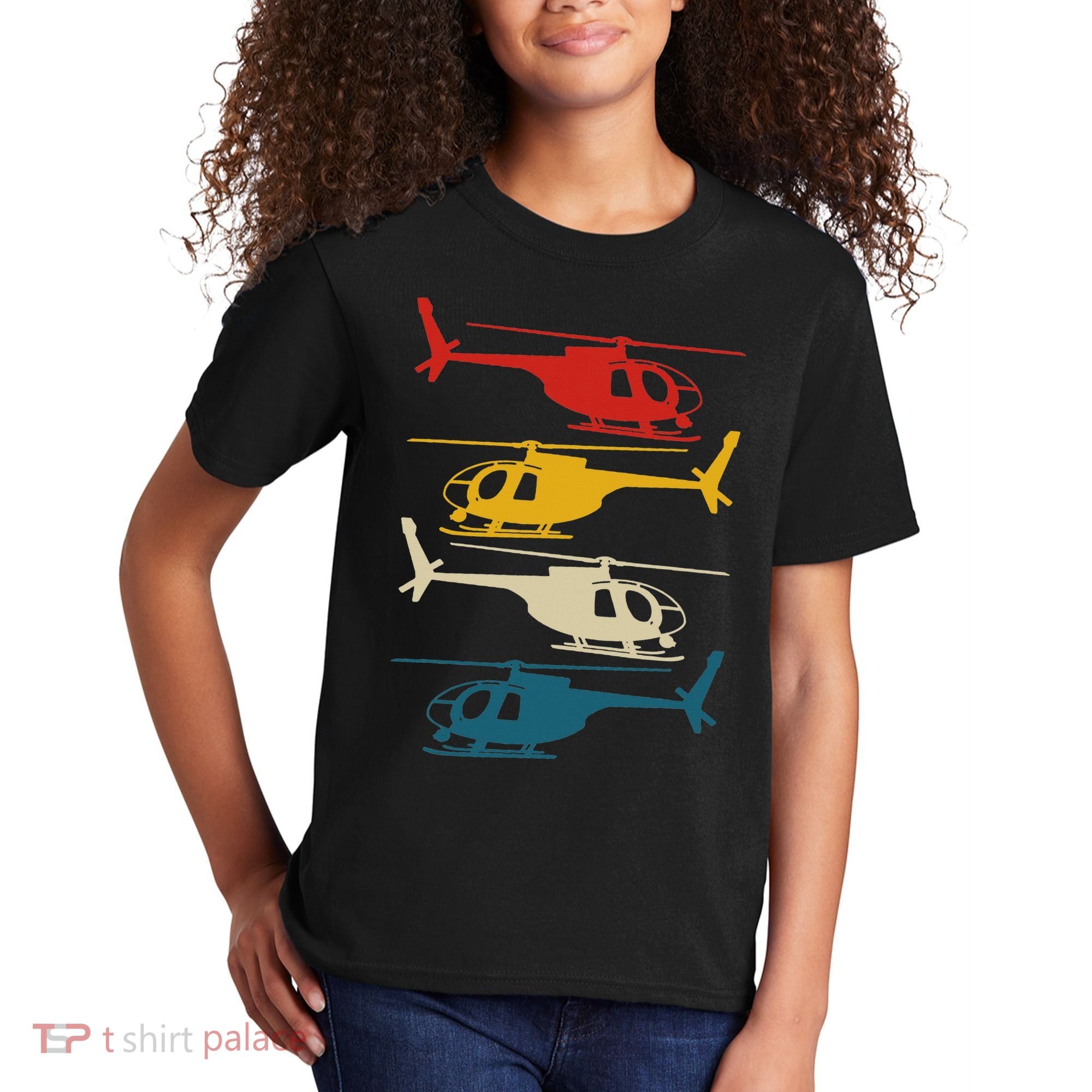 Helicopter Pilot Co. Retro Aviation, Black, Kids T-Shirt
