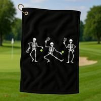 Halloween Pickleball Costume Skeletons Playing Pickleball Golf Towel thumb 1