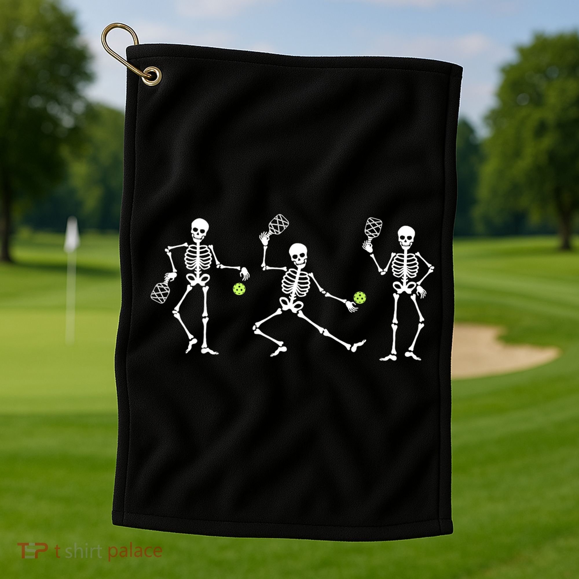 Halloween Pickleball Costume Skeletons Playing Pickleball Golf Towel