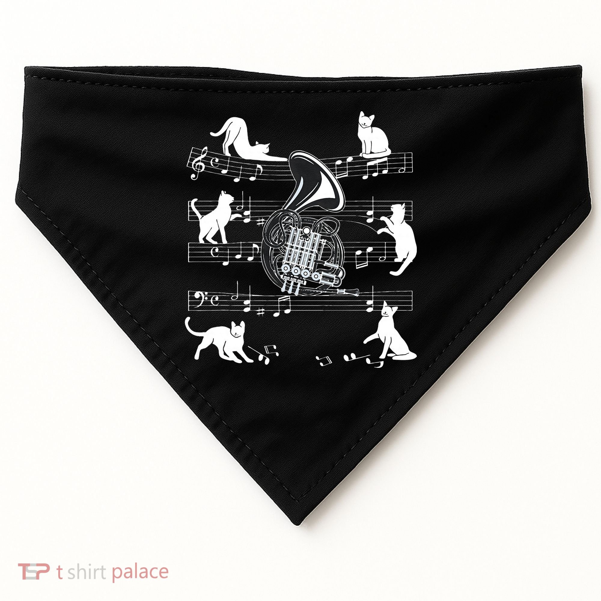 Horn Player Cats For Cat Loving French Horn Player USA-Made Doggie Bandana