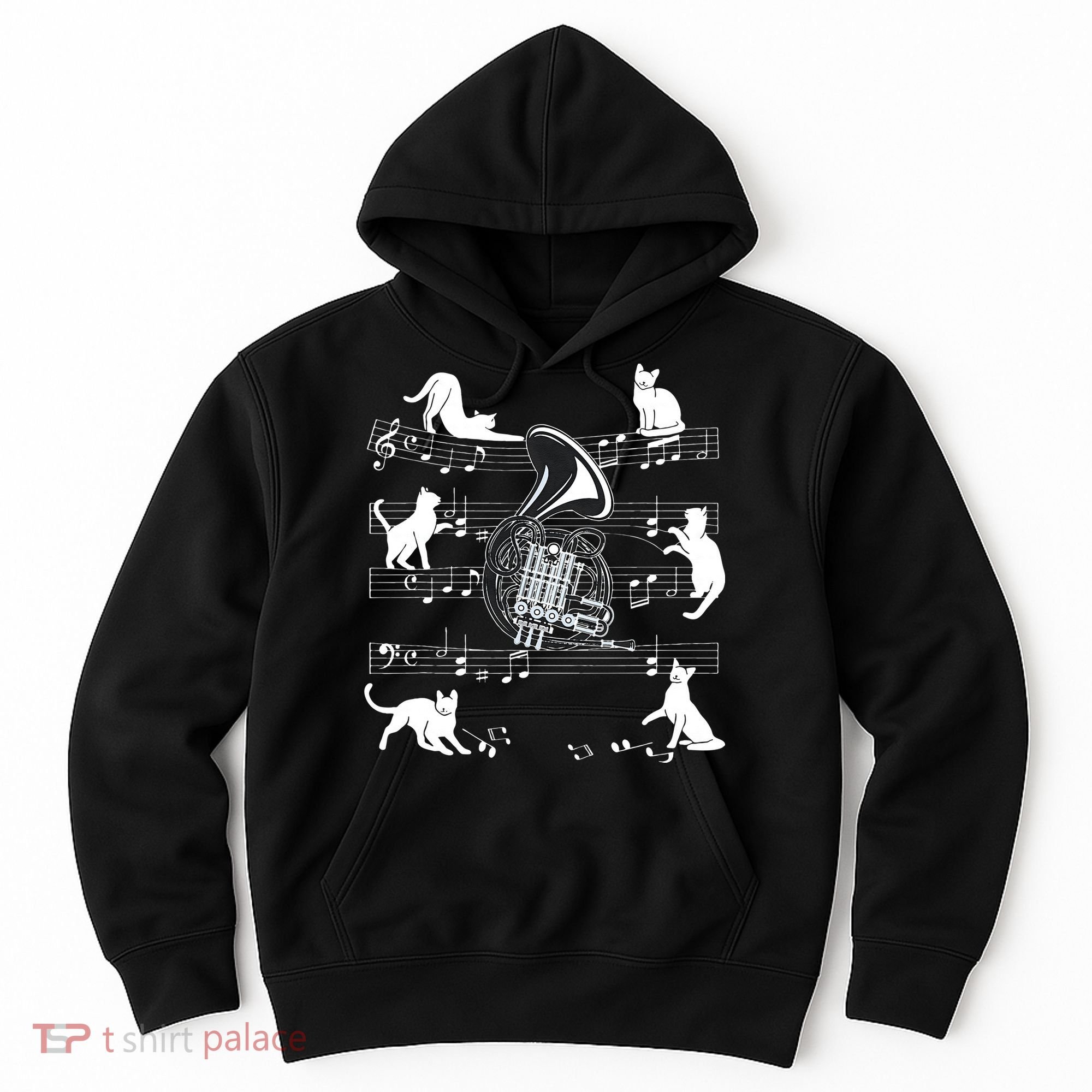 Horn Player Cats For Cat Loving French Horn Player Hoodie