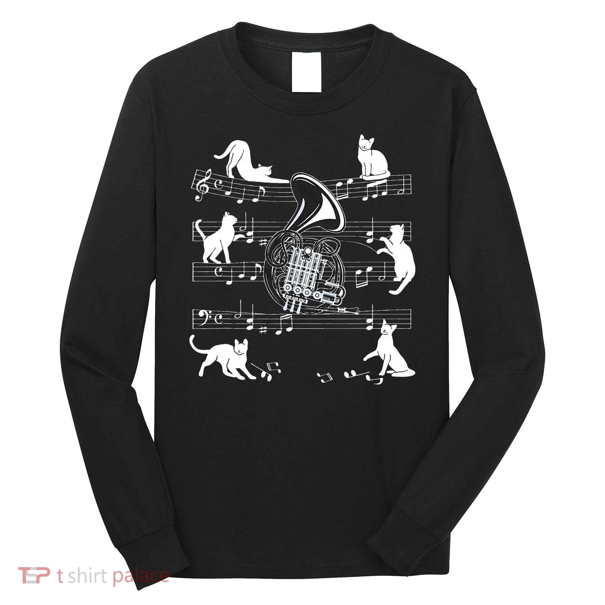 Horn Player Cats For Cat Loving French Horn Player Long Sleeve Shirt