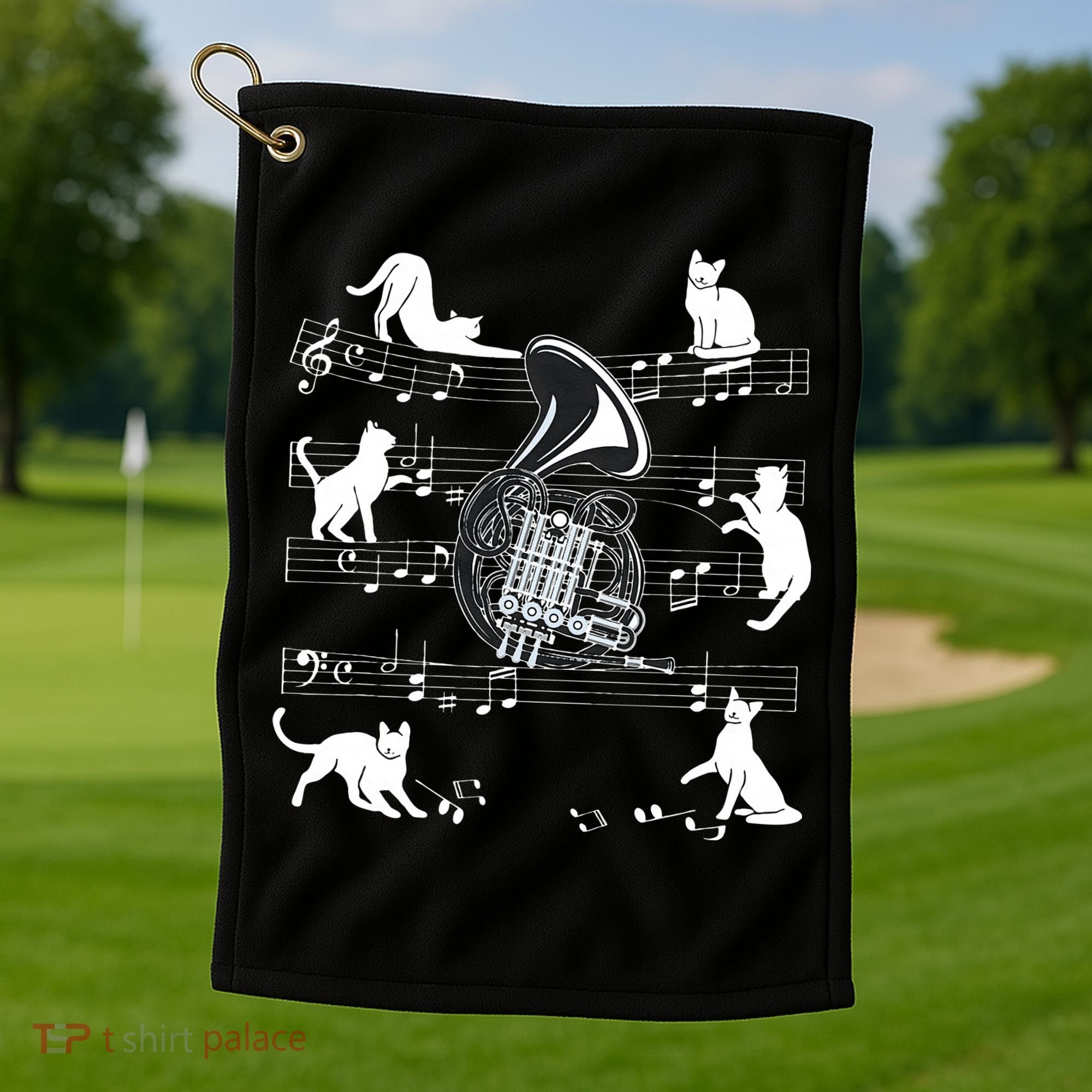Horn Player Cats For Cat Loving French Horn Player Golf Towel