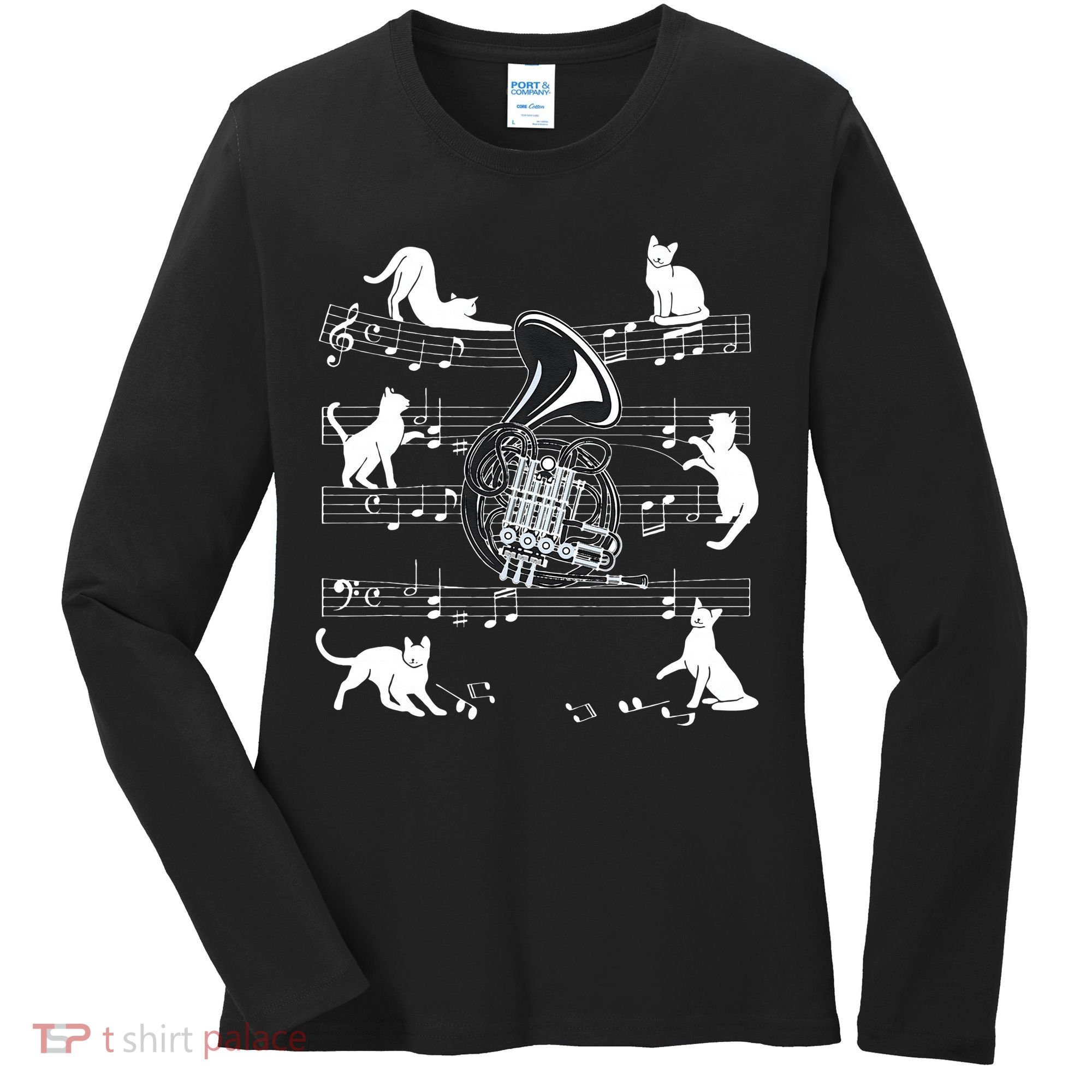 Horn Player Cats For Cat Loving French Horn Player Women's Long Sleeve Shirt