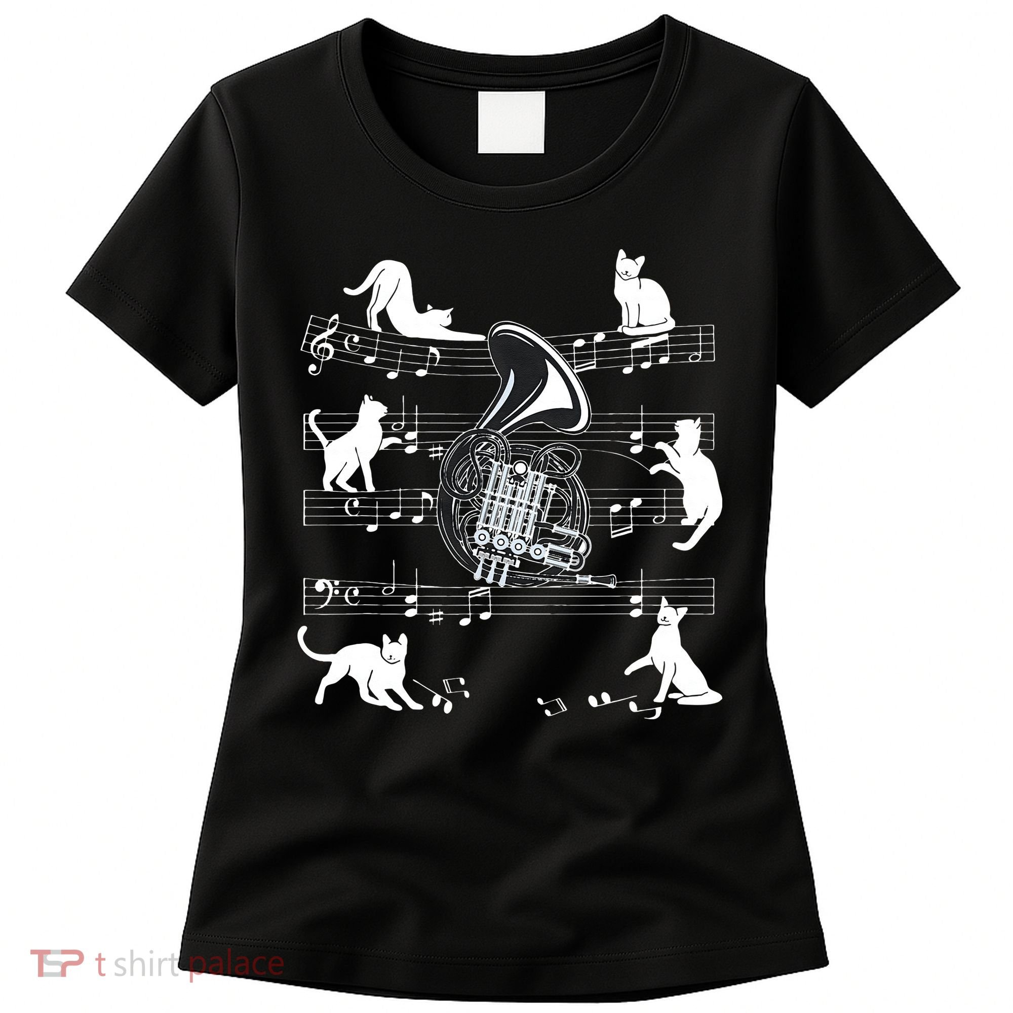 Horn Player Cats For Cat Loving French Horn Player Women's T-Shirt