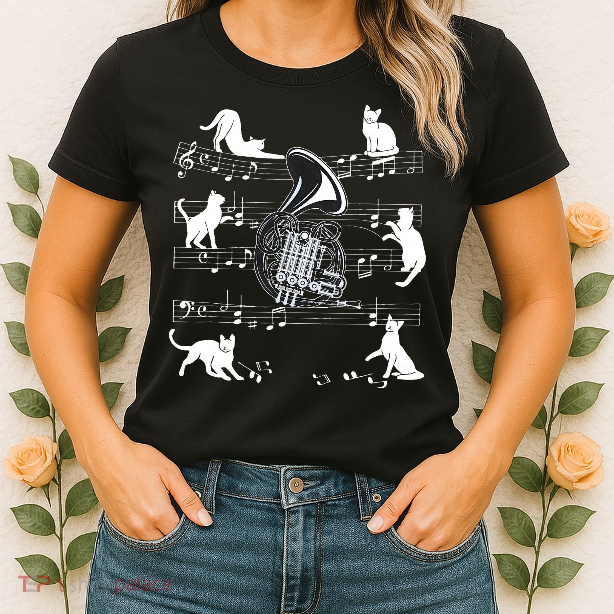 Horn Player Cats For Cat Loving French Horn Player Women's T-Shirt