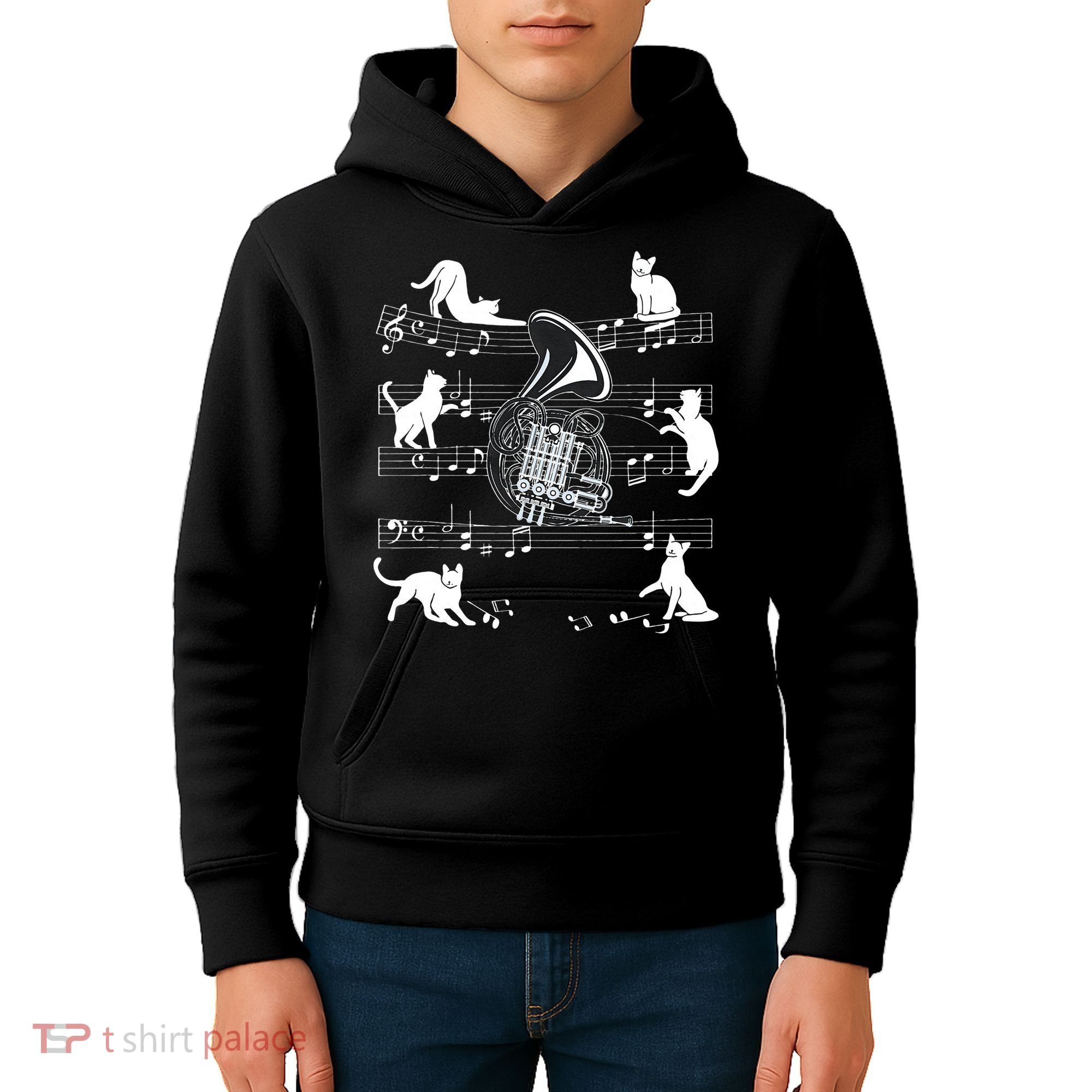 Horn Player Cats For Cat Loving French Horn Player Kids Hoodie