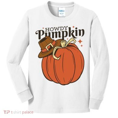Howdy Pumpkin Cowboy Fall Kids Long Sleeve Shirt