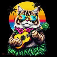 Hawaiian Persian Cat Pineapple Ukulele Summer Vacation Bucket Hat thumb 4