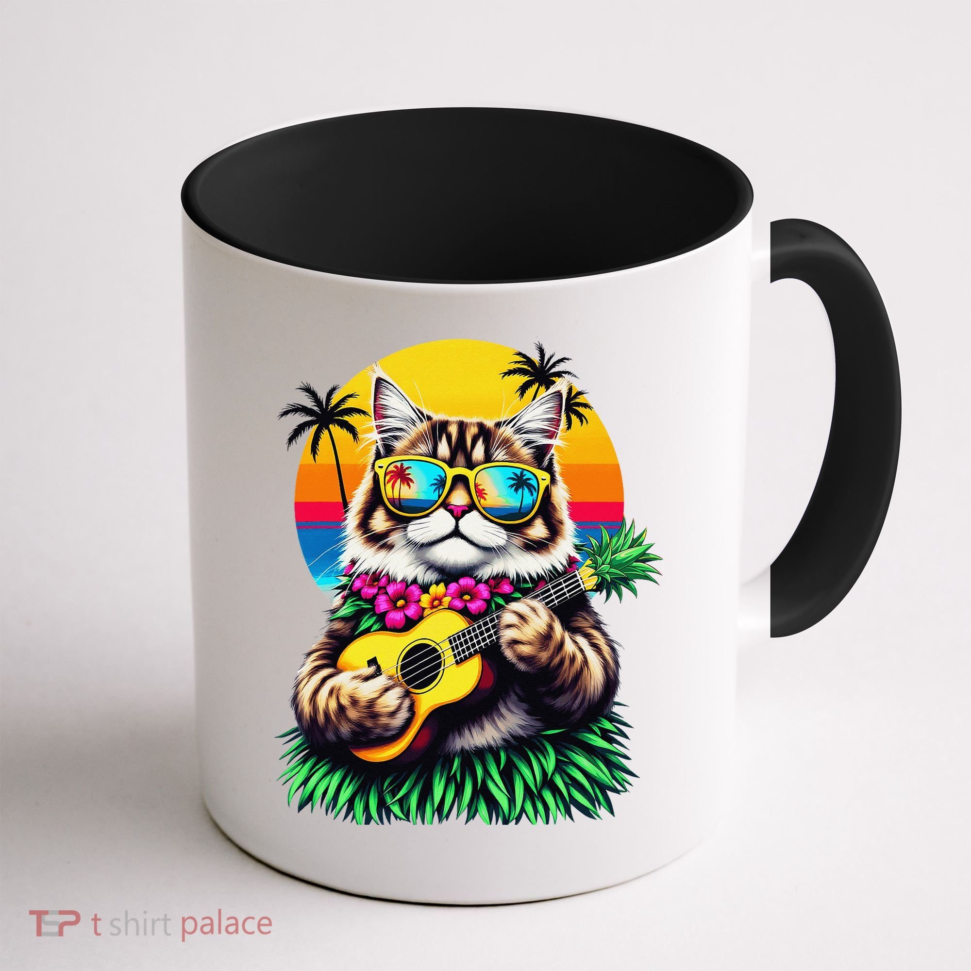 Hawaiian Persian Cat Pineapple Ukulele Summer Vacation Coffee Mug