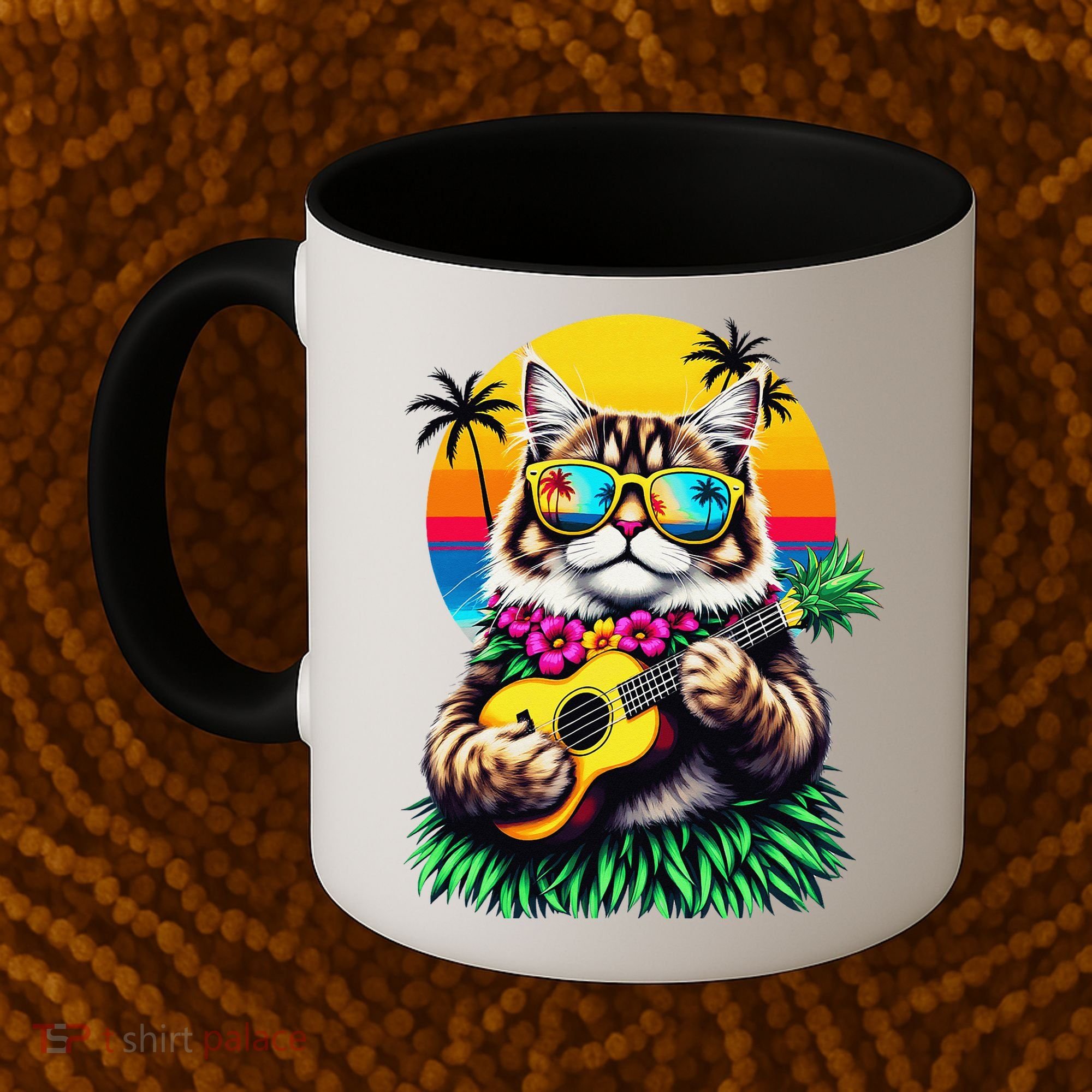 Hawaiian Persian Cat Pineapple Ukulele Summer Vacation Coffee Mug