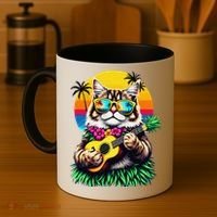 Hawaiian Persian Cat Pineapple Ukulele Summer Vacation Coffee Mug thumb 4