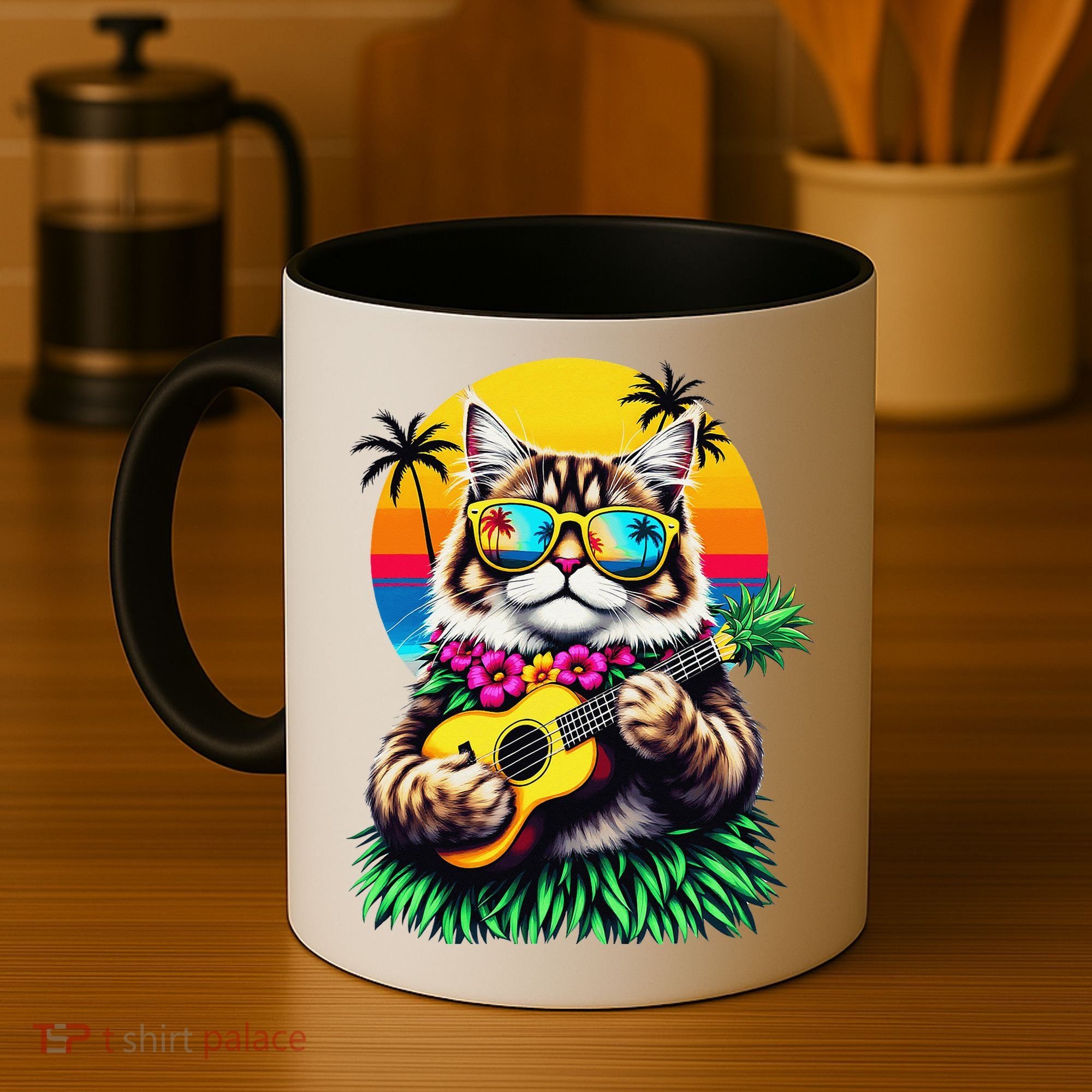 Hawaiian Persian Cat Pineapple Ukulele Summer Vacation Coffee Mug