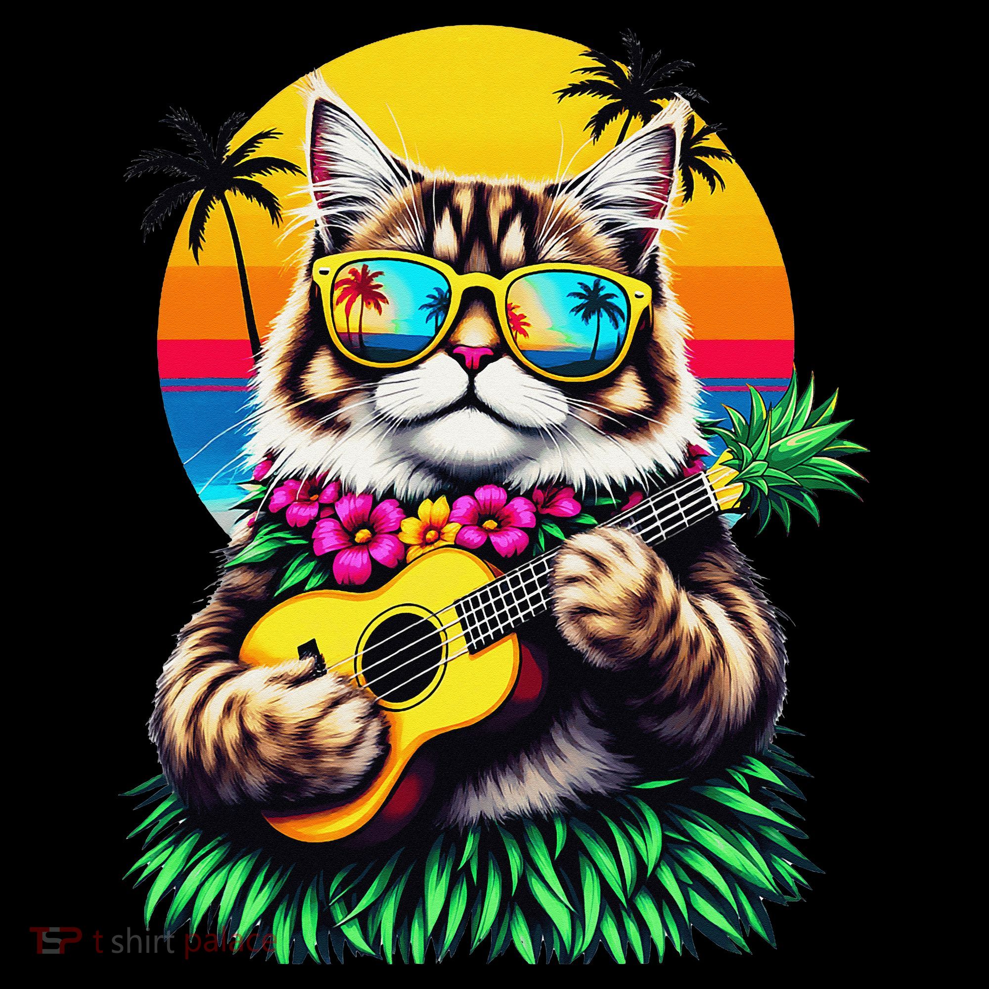 Hawaiian Persian Cat Pineapple Ukulele Summer Vacation Coffee Mug