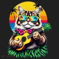 Hawaiian Persian Cat Pineapple Ukulele Summer Vacation Beanie thumb 2