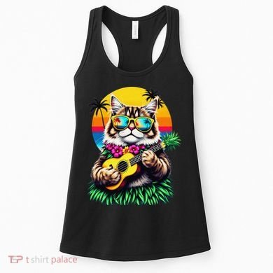 Hawaiian Persian Cat Pineapple Ukulele Summer Vacation Women's Tank Top