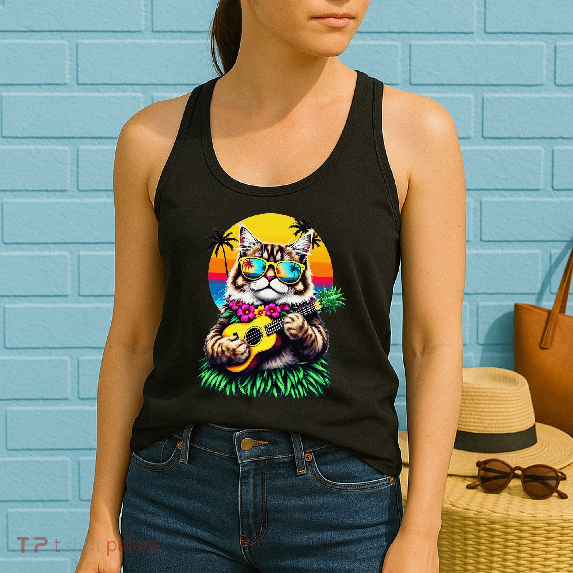 Hawaiian Persian Cat Pineapple Ukulele Summer Vacation Women's Tank Top