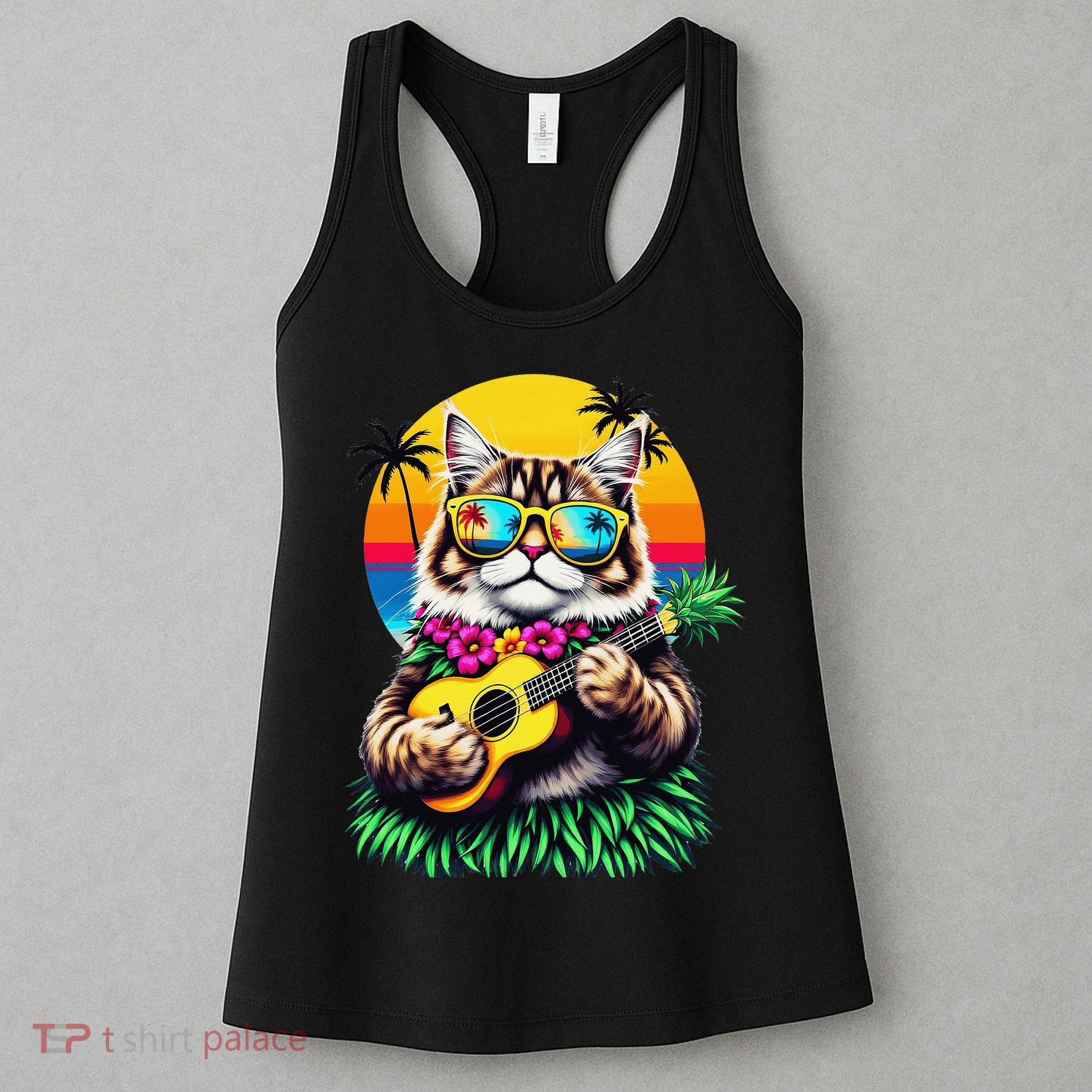 Hawaiian Persian Cat Pineapple Ukulele Summer Vacation Women's Tank Top