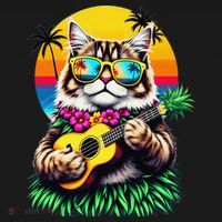 Hawaiian Persian Cat Pineapple Ukulele Summer Vacation Women's Tank Top thumb 5