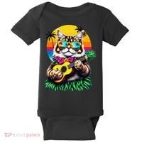 Hawaiian Persian Cat Pineapple Ukulele Summer Vacation Baby Bodysuit thumb 0