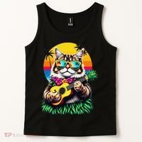 Hawaiian Persian Cat Pineapple Ukulele Summer Vacation Tank Top thumb 2