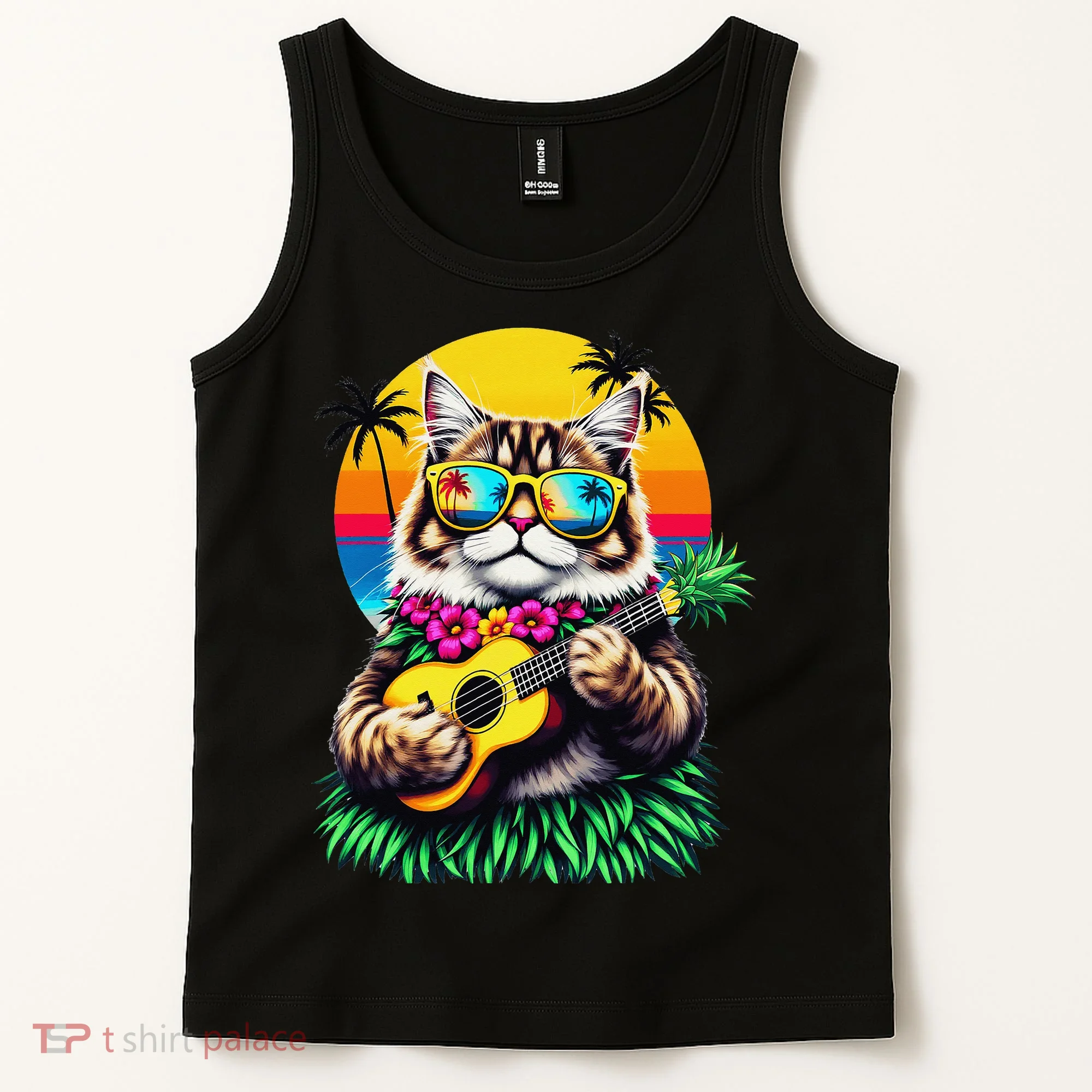 Hawaiian Persian Cat Pineapple Ukulele Summer Vacation Tank Top