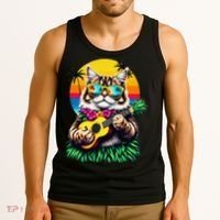 Hawaiian Persian Cat Pineapple Ukulele Summer Vacation Tank Top thumb 3