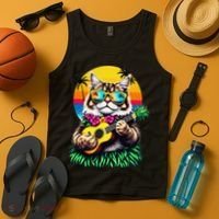 Hawaiian Persian Cat Pineapple Ukulele Summer Vacation Tank Top thumb 4