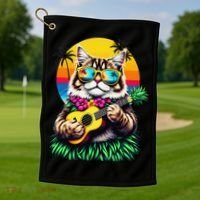 Hawaiian Persian Cat Pineapple Ukulele Summer Vacation Golf Towel thumb 1