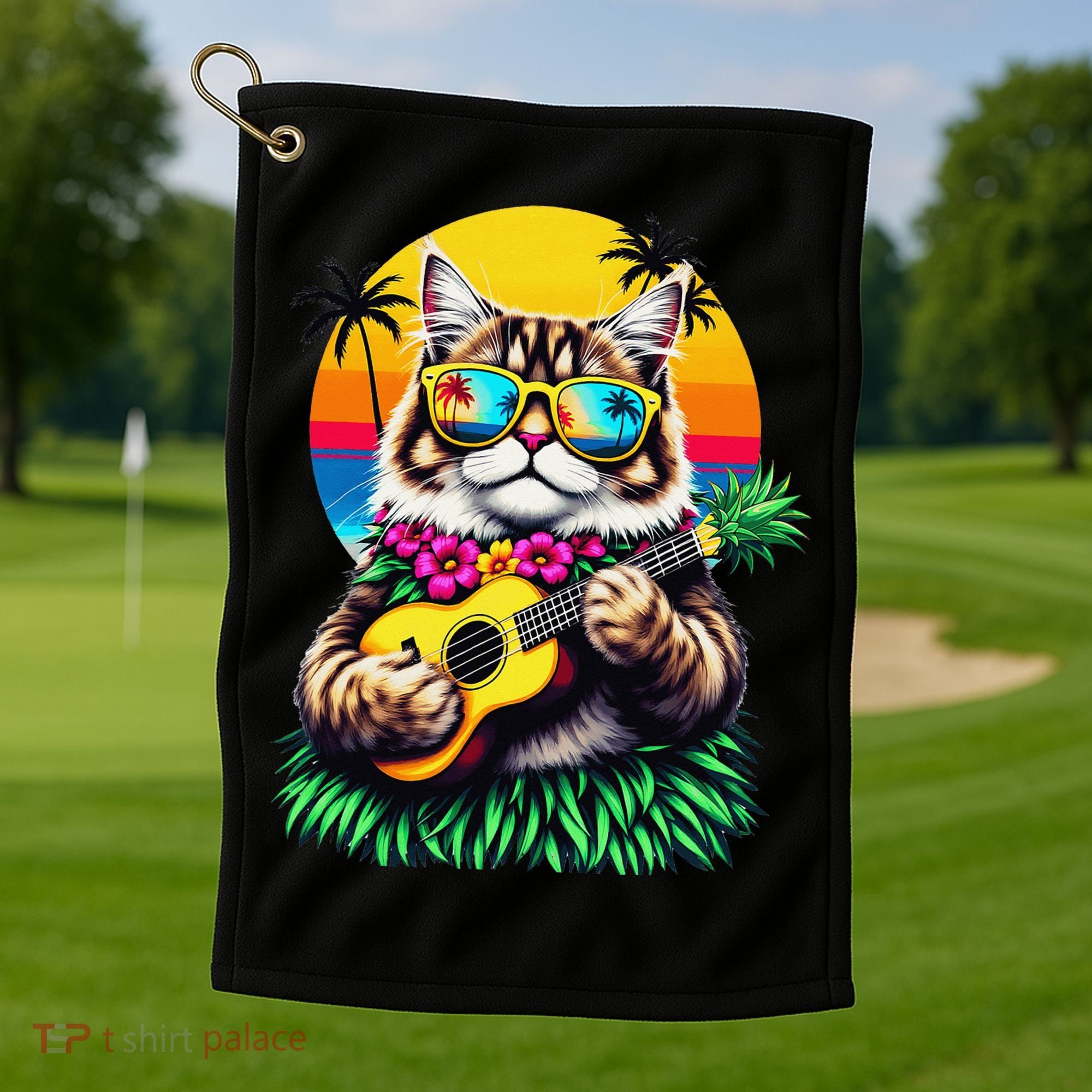 Hawaiian Persian Cat Pineapple Ukulele Summer Vacation Golf Towel