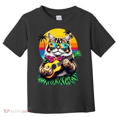 Hawaiian Persian Cat Pineapple Ukulele Summer Vacation Toddler T-Shirt