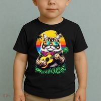 Hawaiian Persian Cat Pineapple Ukulele Summer Vacation Toddler T-Shirt thumb 2