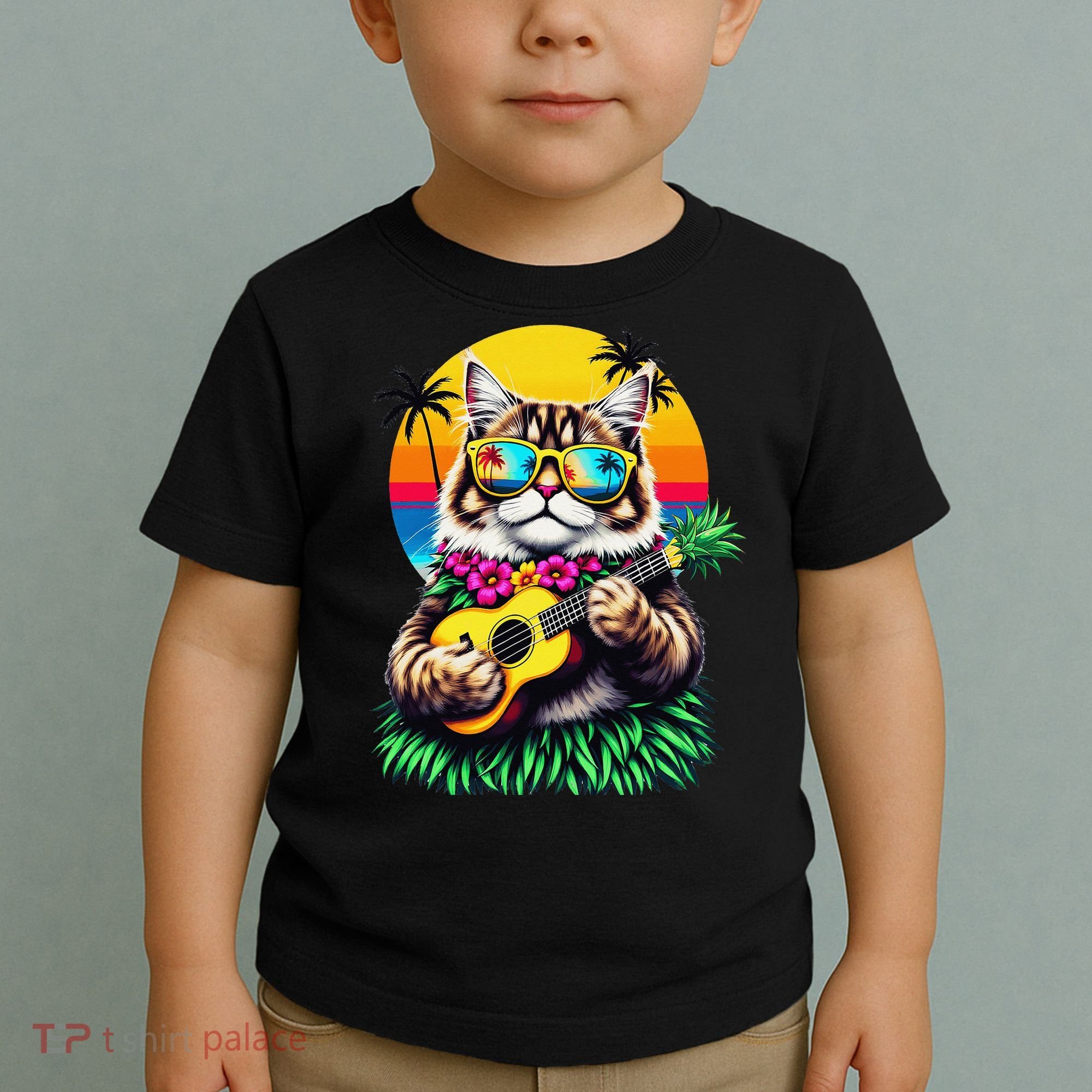 Hawaiian Persian Cat Pineapple Ukulele Summer Vacation Toddler T-Shirt