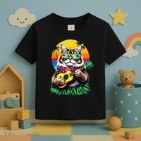 Hawaiian Persian Cat Pineapple Ukulele Summer Vacation Toddler T-Shirt thumb 3