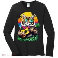 Hawaiian Persian Cat Pineapple Ukulele Summer Vacation Women's Long Sleeve Shirt thumb 0