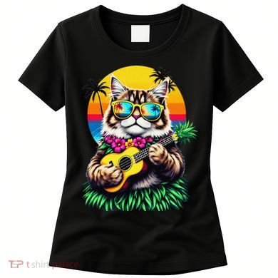 Hawaiian Persian Cat Pineapple Ukulele Summer Vacation Women's T-Shirt