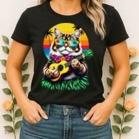 Hawaiian Persian Cat Pineapple Ukulele Summer Vacation Women's T-Shirt thumb 2