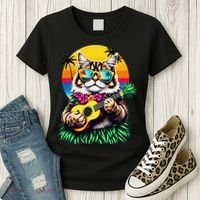 Hawaiian Persian Cat Pineapple Ukulele Summer Vacation Women's T-Shirt thumb 3