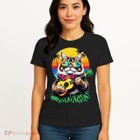 Hawaiian Persian Cat Pineapple Ukulele Summer Vacation Women's T-Shirt thumb 4