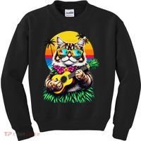 Hawaiian Persian Cat Pineapple Ukulele Summer Vacation Kids Sweatshirt thumb 0