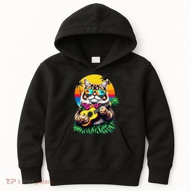 Hawaiian Persian Cat Pineapple Ukulele Summer Vacation Kids Hoodie