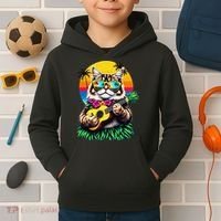Hawaiian Persian Cat Pineapple Ukulele Summer Vacation Kids Hoodie thumb 2