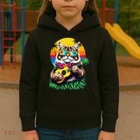 Hawaiian Persian Cat Pineapple Ukulele Summer Vacation Kids Hoodie thumb 3