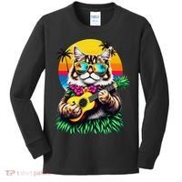 Hawaiian Persian Cat Pineapple Ukulele Summer Vacation Kids Long Sleeve Shirt thumb 0