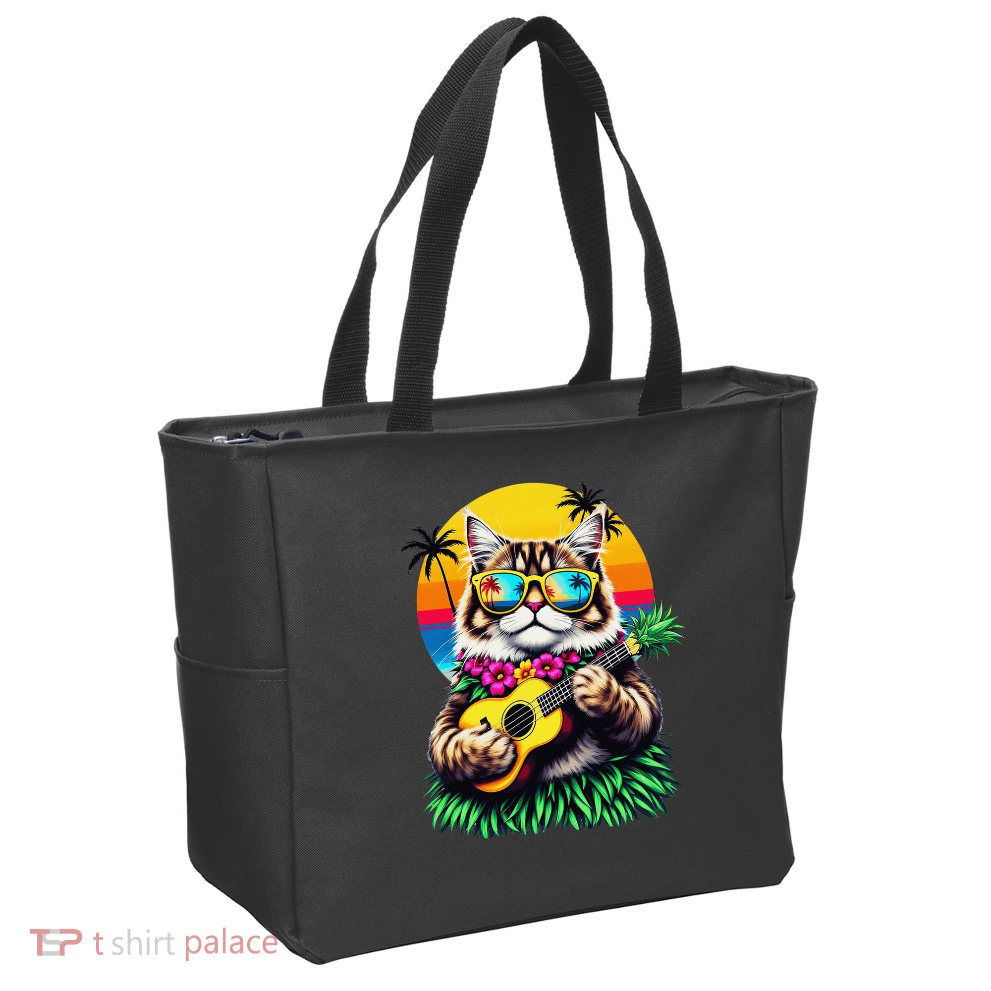 Hawaiian Persian Cat Pineapple Ukulele Summer Vacation Tote Bag