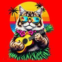 Hawaiian Persian Cat Pineapple Ukulele Summer Vacation Santa Hat thumb 1