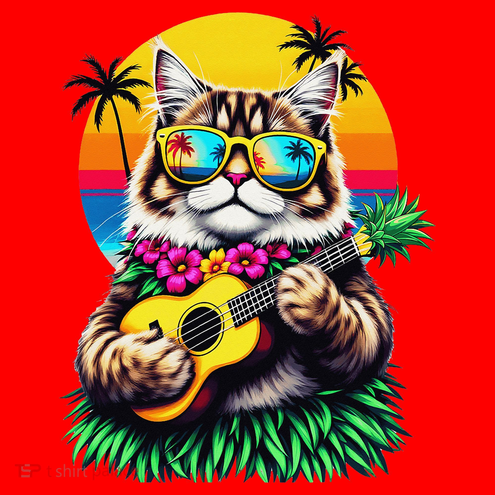Hawaiian Persian Cat Pineapple Ukulele Summer Vacation Santa Hat