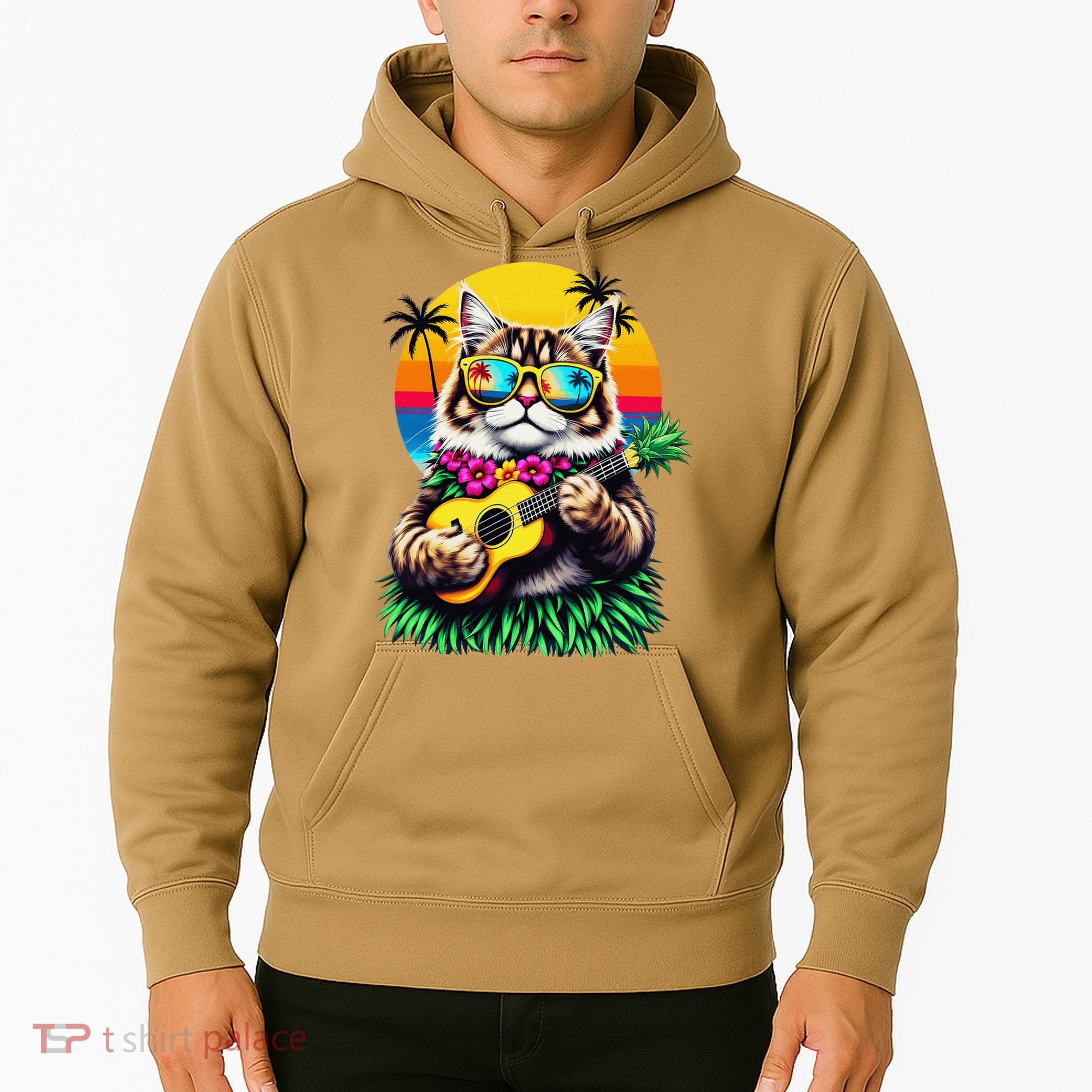 Hawaiian Persian Cat Pineapple Ukulele Summer Vacation Hoodie